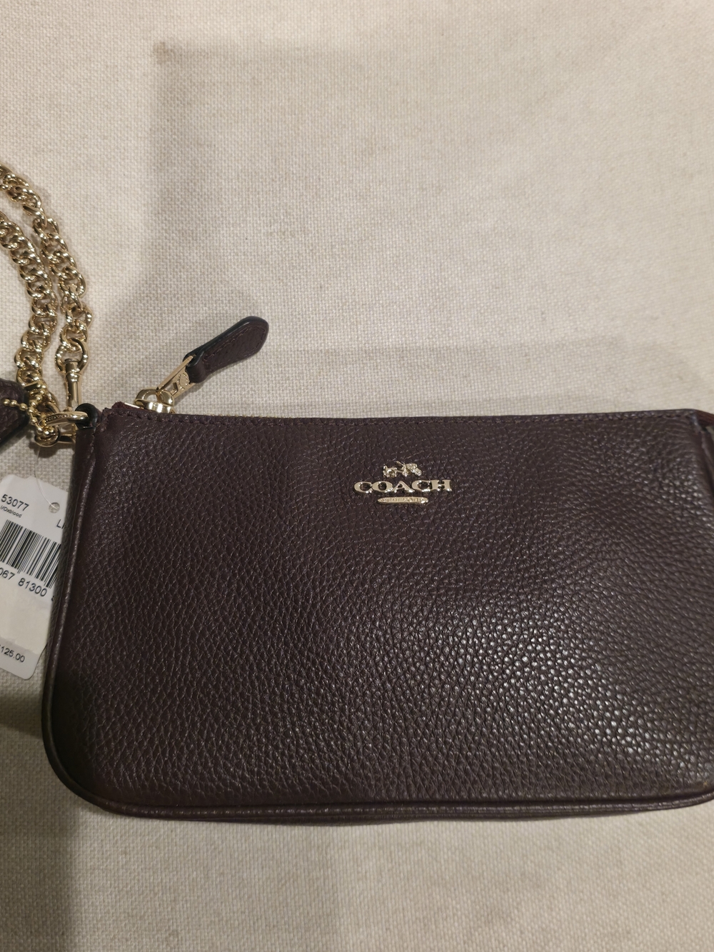 Coach Pebbled Leather Wristlet - Deep Burgundy